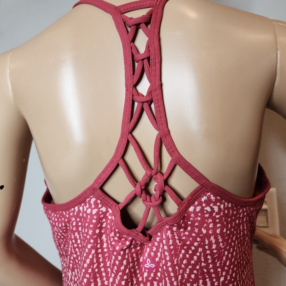 Prana Elixir Racerback Dress Crushed Cran Sumatra Pink Red Built In Bra Medium - Picture 4 of 16
